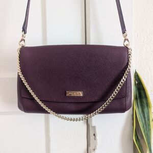 EUC Kate Spade plum leather crossbody bag with gold chain and removable strap
